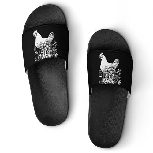 Chicken with Wild Flowers House Sandals Non-Slip Bathroom Slippers Beach Summer Shoes for Men Women