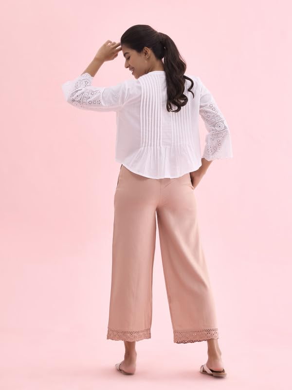 Image of GO COLORS Soft Linen Wide Pant Full Length for Women| Breathable, Mid Rise
