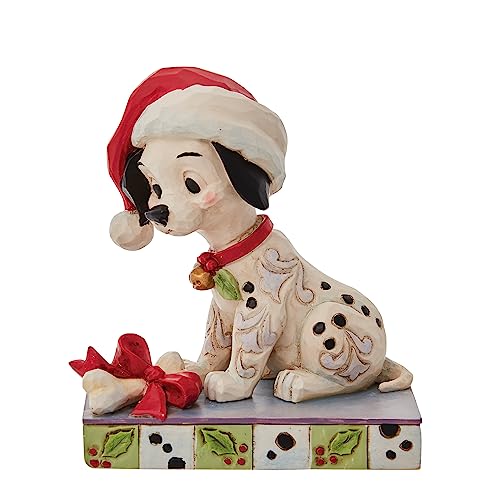 Enesco Jim Shore Disney Traditions 101 Dalmatians Lucky Christmas Santa Hat Figurine, 4 Inch, Multicolor