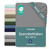 Twinzen Spannbettlaken Mikrofaser 80x160 Anthrazit Steghöhe 20 cm