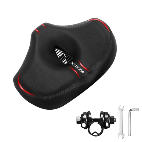 Image of BUCKLOS New Noseless Bike Seat for Comfort Men&Women Extra Wide Bicycle Seat Cushion Oversized Comfortabele Foam Padded Bike Saddle for Peloton Exercise Bike Ebike Cruiser Bikes