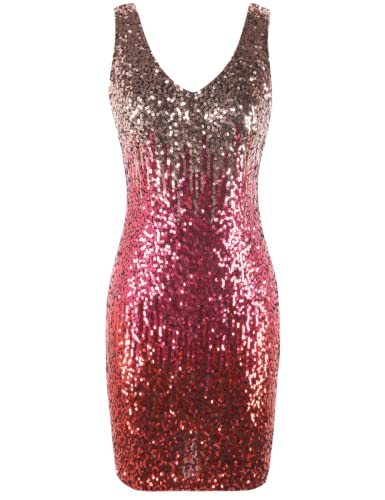 Image of PrettyGuide Women's Sequin Cocktail Dress V Neck Bodycon Glitter Party Dress