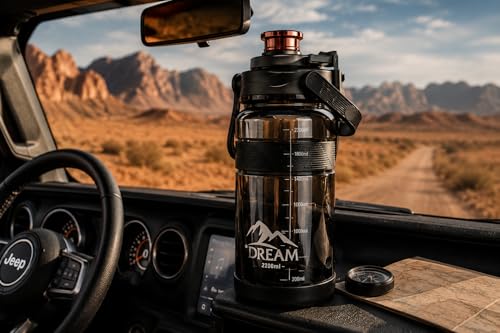 Image of 3.3 Liters Large Water Bottle With Straw & Handle, Sport Canteen Bottle With Time Marking, Leakproof Gym Water Bottle For Women & Men - Multicolor - Plastic (Dark Black)
