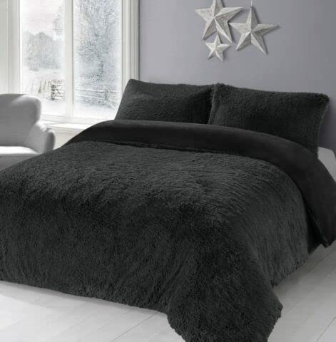 NIGHTZONE Teddy Bear Fleece Long Fur Cuddles Alaska Luxury Duvet Cover Set Warm Cosy Soft Teddy Bedding Set (Black, Super King) — image 1
