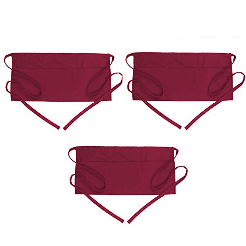 Image of BOHARERS Waist Apron with 3 Pockets 3 Pack - Red Waitress Server Short Apron