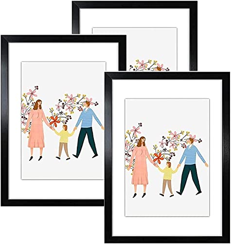 Tepengdie Black A4 Photo Frames Set of 3 with Mount Wood Picture Frame With Real Glass Front for Tabletop or Wall Mounted