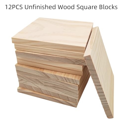 12PCS Unfinished Wood Square Blocks for Crafts 12x12x1cm Blank Wooden Squares Pine Wood Boards for Wood Carving,DIY Coasters,Painting & Burning - Image 2