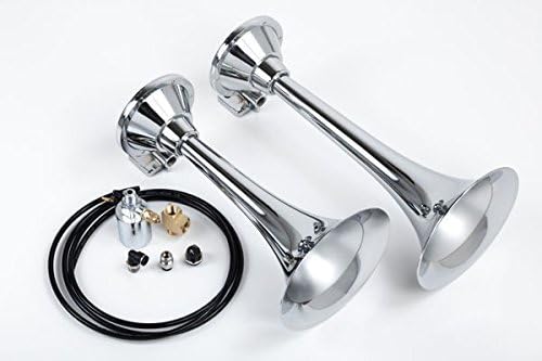 MPC Train Air Horn Kit; Two Fullsize Trumpets 15" & 17" w/12-Volt 110 PSI Compressor