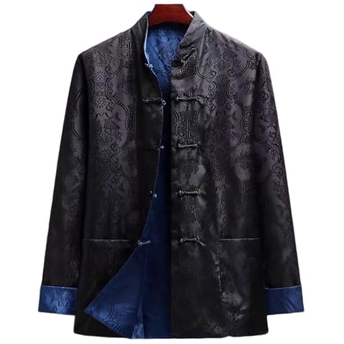 Kung Fu Tops Uniform Tang Men Chinese Traditional Clothing Hanfu Martial Arts (Black and Blue, Medium)