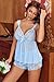Avidlove Sexy Women Lace Lingerie Pajamas Set High Waist Sheer Sleepwear Mesh Cami Lace Shorts Bra and Panty Baby Blue