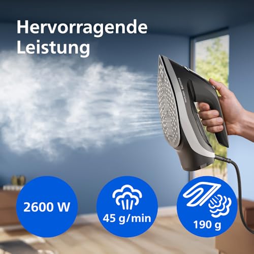 Philips 6000 Series Dampfbügeleisen – garantiert ohne Brandflecken dank OptimalTEMP, 190g Dampfstoß, 45g Dauerdampf, SteamGlide Plus Bügelsohle, Tropf-Stopp, Automatische Abschaltung (DST6120/80)