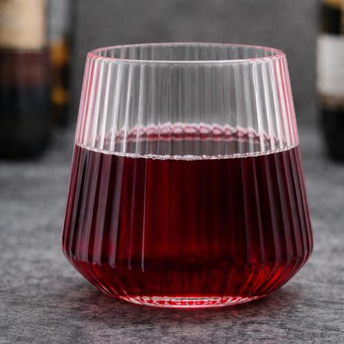 Image of 40 Pack Pink Disposable Plastic Wine Glasses 12 oz - Ribbed Stemless Cups