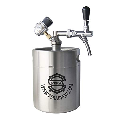 Homebrew 170oz Mini Keg Beer Growler - PERA Brand Include 5L Beer Mini Keg, Beer Faucet, Keg Spear, Gas Regulator, Beer Line for Fermenting, Soda, Homebrew Beer