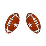 925 Sterling Silver Ball Earrings Glitter Volleyball/Soccer/Football/Basketball/Baseball Earrings Sports Jewelry for Women Gifts Player Lover Hypoallergenic (Football Stud) -  Salloog