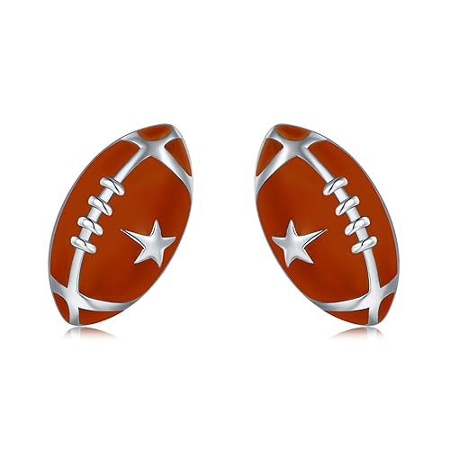 925 Sterling Silver Ball Earrings Glitter Volleyball/Soccer/Football/Basketball/Baseball Earrings Sports Jewelry for Women Gifts Player Lover Hypoallergenic (Football Stud) -  Salloog