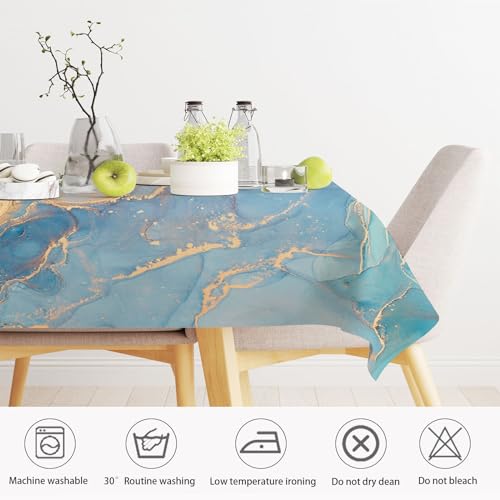 Nappe 3D rectangulaire en polyester bleu effet marbre 140x180 cm