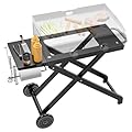 Foldable Grill Cart Table for Blackstone 22 Inch 17 Inch Tabletop Griddle Accessories,Portable Collapsible Grill Stand for Backyard, Camping and Outdoor Cooking with Wheels Side Table Transport Handle