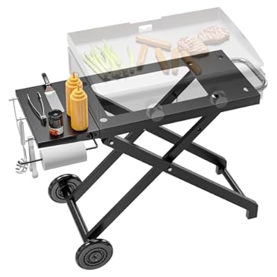 Foldable Grill Cart Table for Blackstone 22 Inch 17 Inch Tabletop Griddle Accessories,Portable Collapsible Grill Stand for Backyard, Camping and Outdoor Cooking with Wheels Side Table Transport Handle