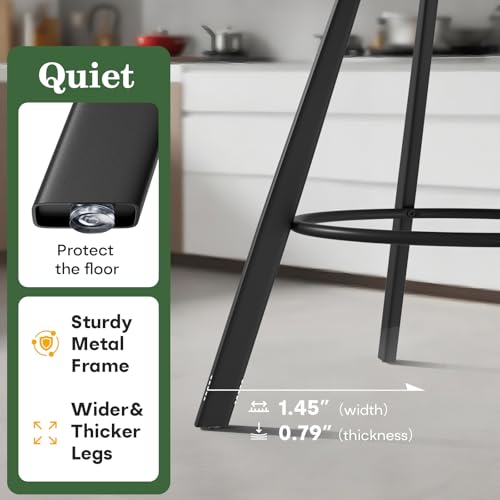 Ollega Bar Stools Set of 2, 26" Counter Height Bar Stools, Upholstered Swivel Barstools with Backs, Loop Yarn Fabric&Pu Leather, Metal Legs for Kitchen Island, Green&Gray — view 4