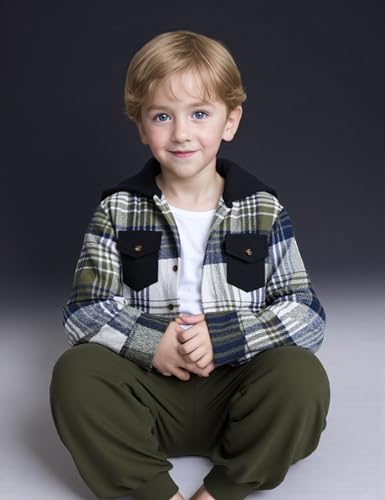 Image of Toddler Boy Clothes Plaid Hooded Shirt White T-shirt Top and Solid Color Pants 3Pcs Winter Boys Clothes
