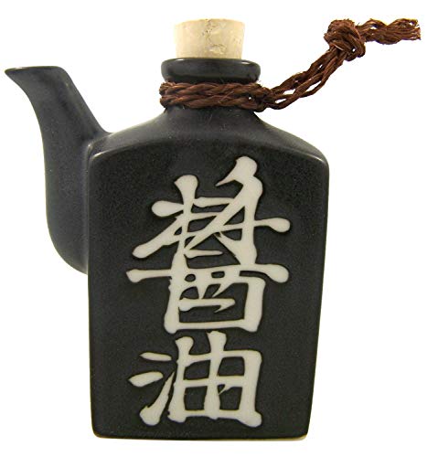 Japanese Ceramic Shoyu Soy Sauce Dispenser with Cork Stopper, 3 1/2 Inches