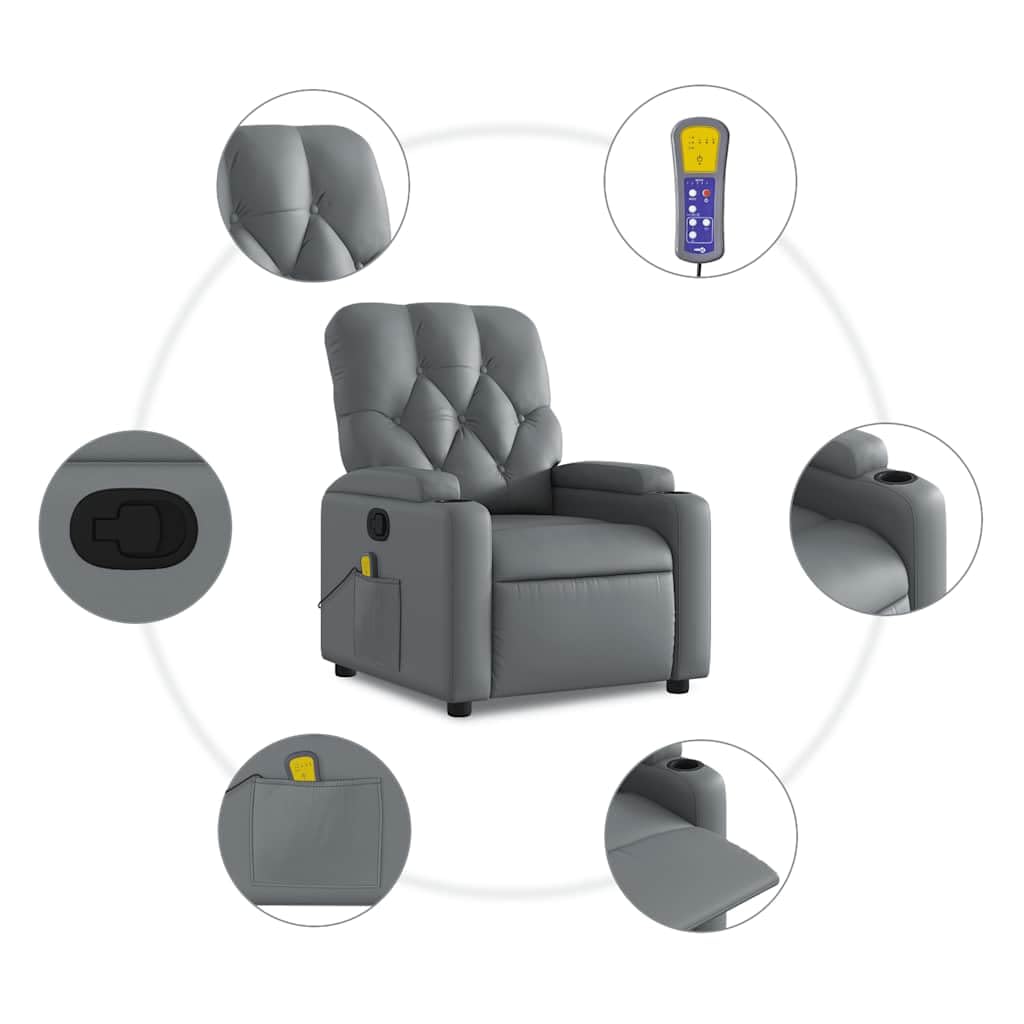 Poltrona massaggiante poltrona relax grigio ecopelle ergonomica con massaggio vibrante a 6 punti, inclinazione manuale per soggiorno, camera da letto, portata 110 kg
