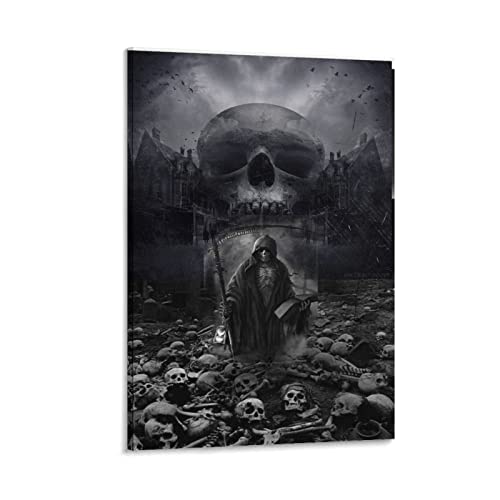 Surrealism Poster Black And White Posters Grim Reaper Halloween Decor Wall Art Paintings Canvas Wall Decor Home Decor Living Room Decor Aesthetic Prints 24X36Inch(60X90Cm) Frame-Style #TOP9