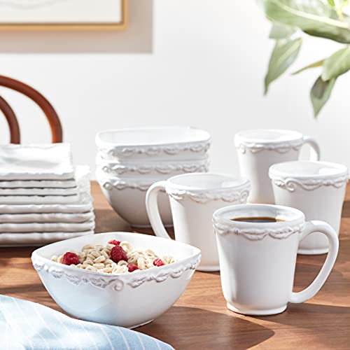 American Atelier Square Dinnerware Sets | White Kitchen Plates, Bowls, And Mugs | 16 Piece Bianca Wave Collection | Dishwasher And Microwave Safe | Service For 4 #TOP6