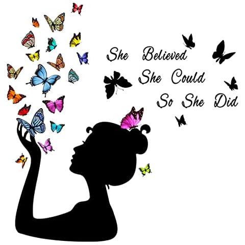 Butterfly Wall Stickers , DIY 3D Girl Quotes Peel and Stick Walls Decals Removable Mural Decoration Gifts for Decor Home Living Room Bedroom Kids Girls (A) Cover