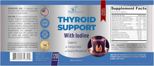 Image of Thyroid Support with Iodine - Metabolism Booster, Non-GMO (120) | Thyroid Health