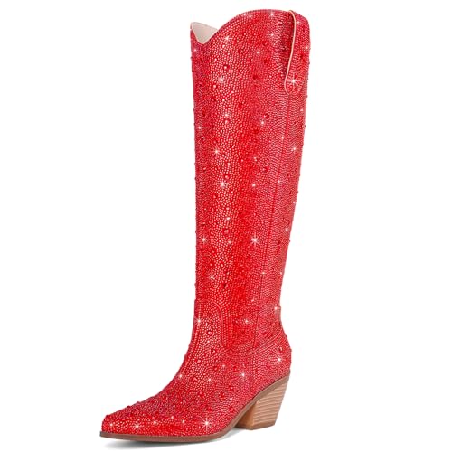 Image of Cowgirl Ankle Boots Cowboy Boots for Women Western Booties Rhinestone Chunky Heel Fashion Comfortable Side Zipper