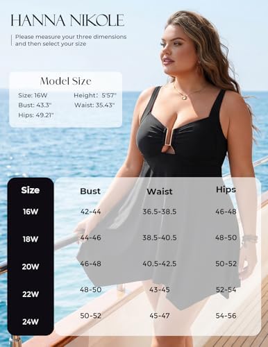 Hanna Nikole Women Plus Size One Piece Swimsuit Tummy Control Bathing Suit Flowy Black Swimdress Elegant Swimwear Beach 1X — view 6