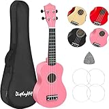 Display4top 21 Inch Soprano Ukulele, Professonial Ukele for Kids Bundle with Gig Bag, Picks, Extra Strings (Pink)