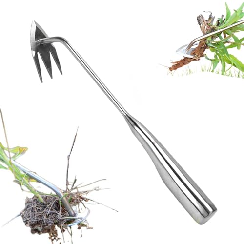 Yilia Weed Puller Tool, 2025 New Garden Weed Pulling Tool Uprooting Weeding Tool, 4 Teeth Weed Puller Tool Manganese Steel with Long Handle, Weeder Tool for Vegetable Garden Yard Planting (13.54inch)