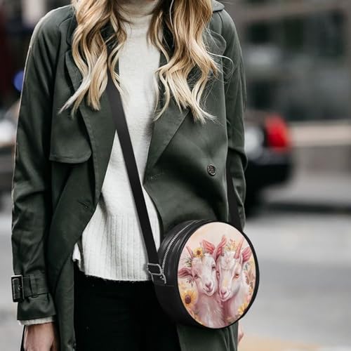 Leather Round Purse for Women Shoulder Crossbody Bag, Zipper Small Circle Wallet with Adjustable Strap3