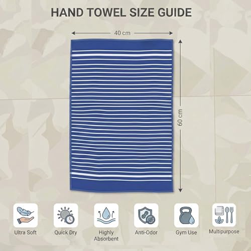 Image of Athom Living Premium Hand Towels- Cotton, 400 GSM, Ultra Soft, Quick Dry, Highly Absorbent | for Hand, Kitchen and Gym | 60 * 40 cm, Pack of 4 (Blue)
