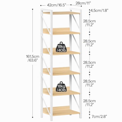 HOOBRO Bücherregal, Standregal, Leiterregal, freistehendes schmales Regal, Büroregal 6 Ebenen, offene Ablagen, für Wohnzimmer… – Ansicht 3