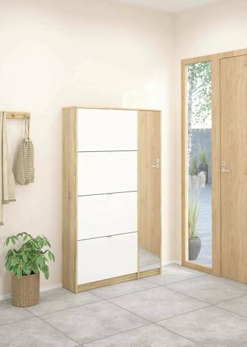 Dmora Scarpiera a Quattro Ante con Specchio, Colore Quercia, cm 99 x 17 x h162