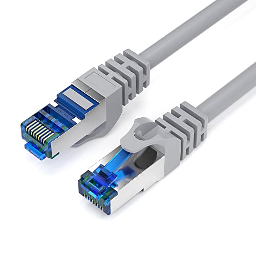 JAMEGA - 1,5m CAT 7 Netzwerkkabel Gigabit Ethernet LAN Kabel in grau | 10000 Mbit s | Patchkabel Cat.7 Rohkabel S FTP PIMF Schirmung mit RJ45 Stecker | Switch Router Modem Access Point
