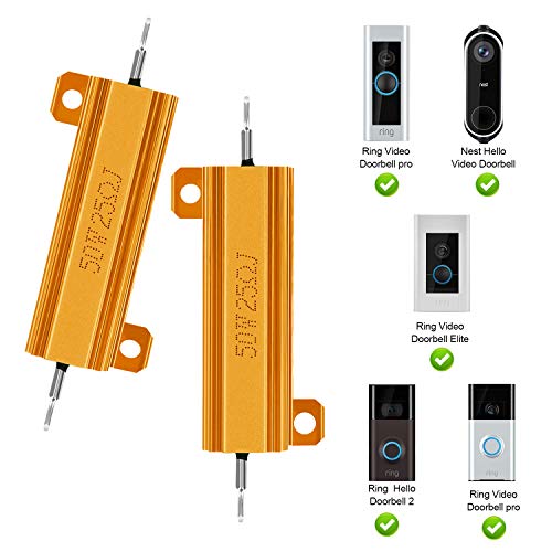 Titoeki Resistor 50W 25 Ohm Aluminum Case Wirewound Screw Tap Chassis Mounted Load Resistors Adapters Compatible With Nest Hello Doorbell, Ring Doorbell (2 Pack) #TOP1