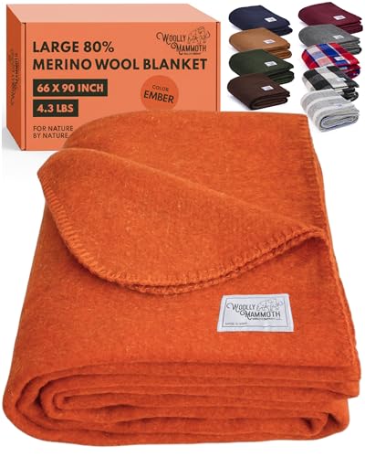 Image of Woolly Mammoth Woolen Co. | Extra Large Merino Wool Camp Blanket | The Perfect Outdoor Gear Bedroll for Bushcraft, Camping, Trekking, Hiking, Survival, or Throw Blanket at The Cabin. (Orange)