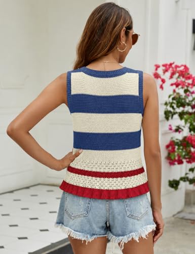 Image of VIMPUNEC Womens Crochet Crop Tank Tops Sleeveless Knit Sweater Vest Ruffle Hem Summer Top