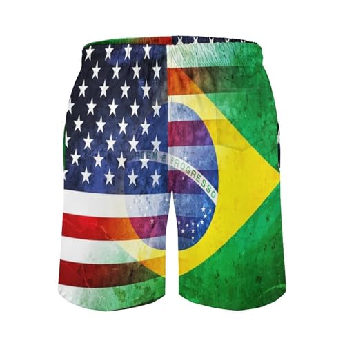 Vintage U.S.A. and Brazil Flag Men's Trunks Shorts Beach Athletic Running with Pockets and Mesh Lining3