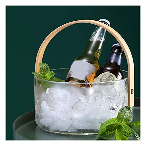 Cubitera de hielo de vidrio con asa, cubo de hielo de gran capacidad para el hogar, cubo de almacenamiento de frutas, champán, cóctel, cubo de hielo creativo