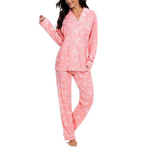 Image of Tugege Pajamas Set Long Sleeve Sleepwear Womens Button Down Nightwear Pj Sets