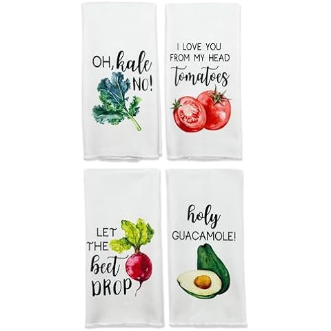 Buildinest Funny Foodie Kitchen Towels, Set of 4 Vegetables Dish Towels for Washing Drying Dishes, Decorative Hand Tea Towels for Birthday Housewarming Hostess Wedding Shower Christmas Gifts-A56 Cover