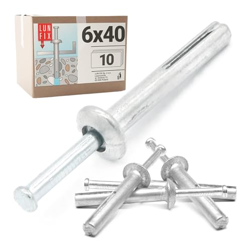 10 tacos de impacto de 6 x 40 mm de acero galvanizado premontados con clavo de acero, para hormigón, mampostería, piedra, tacos de montaje para paneles de yeso, subestructuras