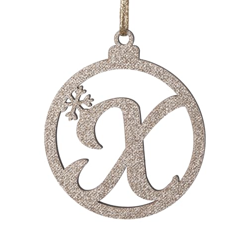 Pxniy Gold Monogram Christmas Ornament,Personalized Wooden Initial Tags Name,Xmas Home Decorations Gifts(Initial X)