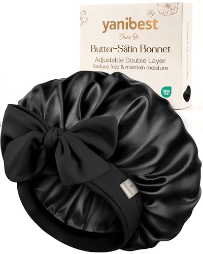 Yanibest Adjustable Satin Bonnet for Sleeping, Double Layer Silk Hair Bonnet with Tie Band for...
