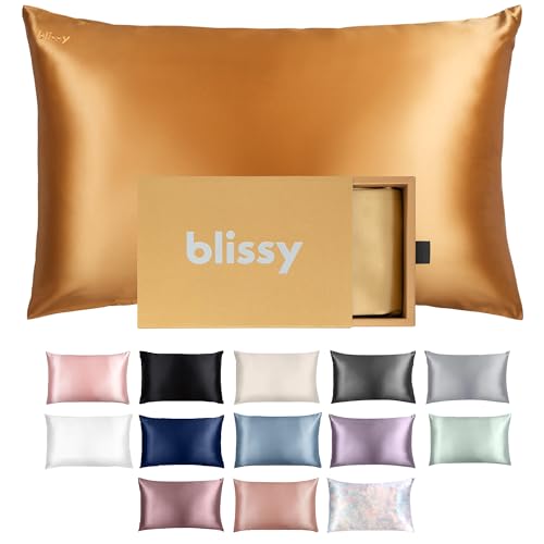 Blissy Silk Pillowcase - 100% Pure Mulberry Silk - 22 Momme 6A High-Grade Fibers - Silk Pillow Cover for Hair & Skin - Regular, Queen & King (Gold, Queen) by BLISSY - Used condition - US$73.50